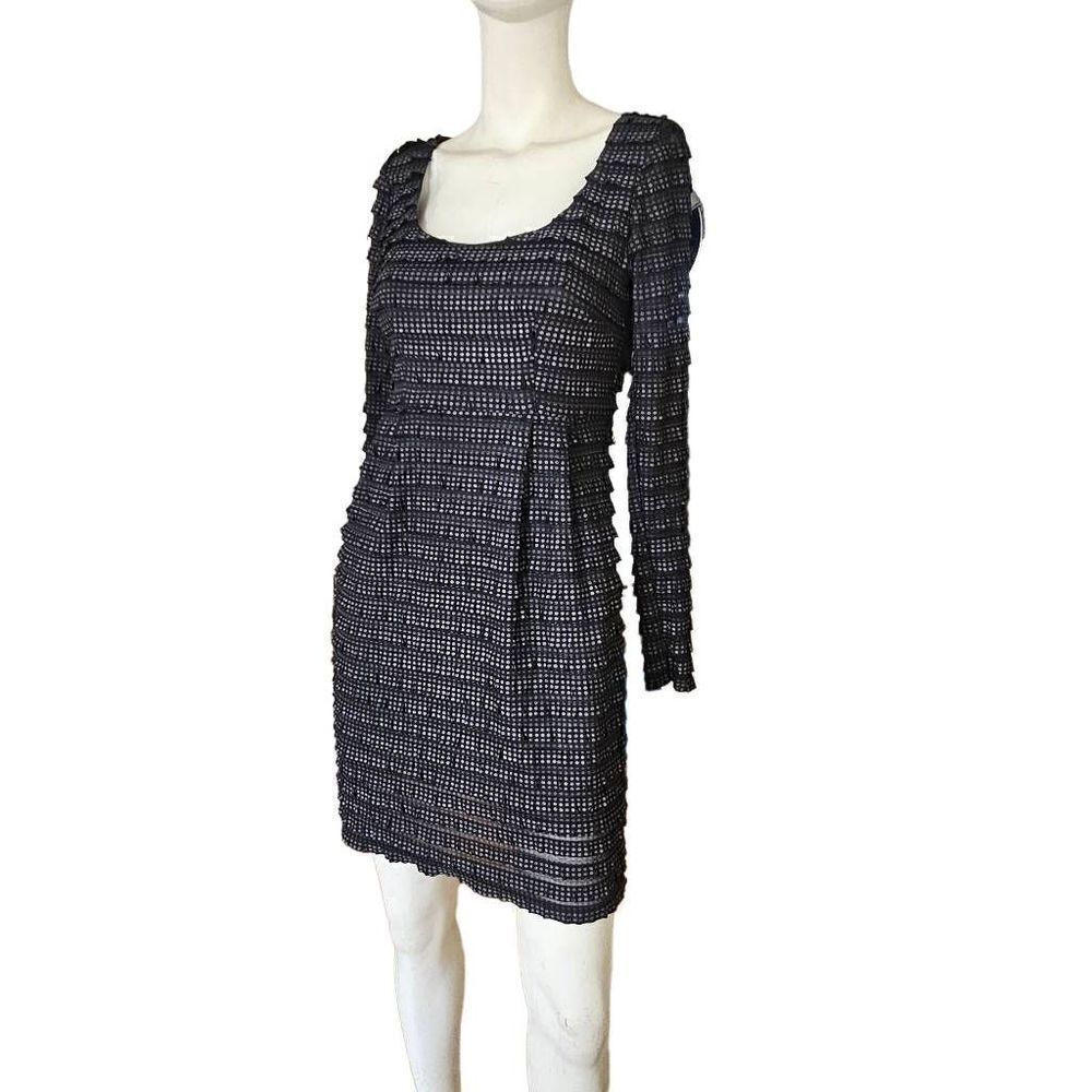 Nanette Lepore womens Sz 0 black silver polkadots ruffled dress - Picture 6 of 9